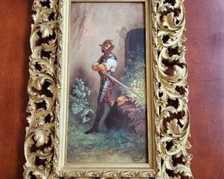 Framed antique painting on porcelain signed lower right Etienne Furlaud