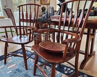 Pair of cherry dining room armchairs, two of a set of six chairs