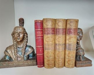 Paul Herzel bronze clad polychrome American Indian bookends 
