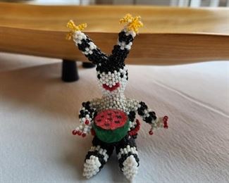 Kachina fully beaded "Storyteller with Watermelon" signed R. T.