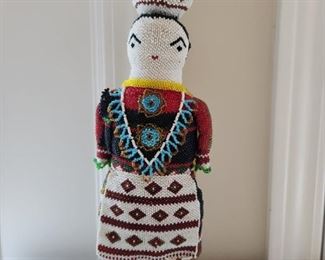 Fully beaded pot carrier, 15 inches tall