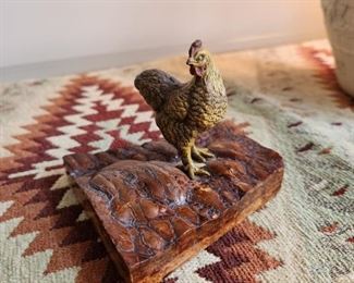 Polychrome bronze rooster 