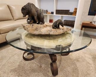 Glass top iron base round Circe coffee table