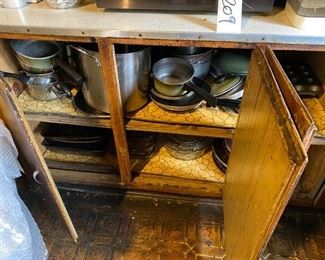 LOT OF COOKWARD AND BAKING SHEETS (LOWER THREE CABINETS)