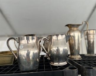 8 antique / vintage silver plate pitchers