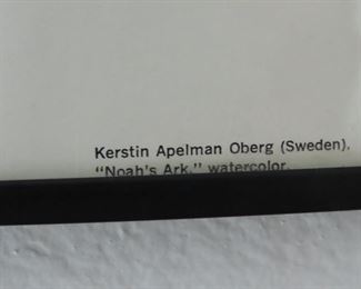 1969, Signed Kerstin Apelman Oberg, Noahs Ark watercolor. Print. 