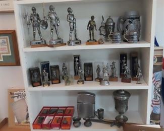 Knights, Steins and other pewter figures.