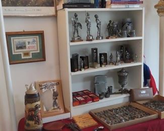 Knights, Steins and other pewter figures.