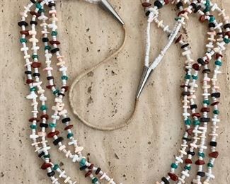 Gorgeous Navajo fetish necklace with large silver cones