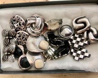 Selection of Navajo and Taxco sterling clip earrings