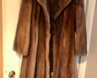 Full length mink coat w/leather belt - mint!