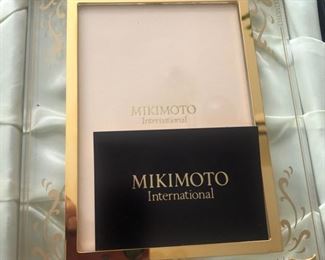 Beautiful large Mikimoto brass/glass picture frame with Mikimoto pearls in each corner. New in Box 