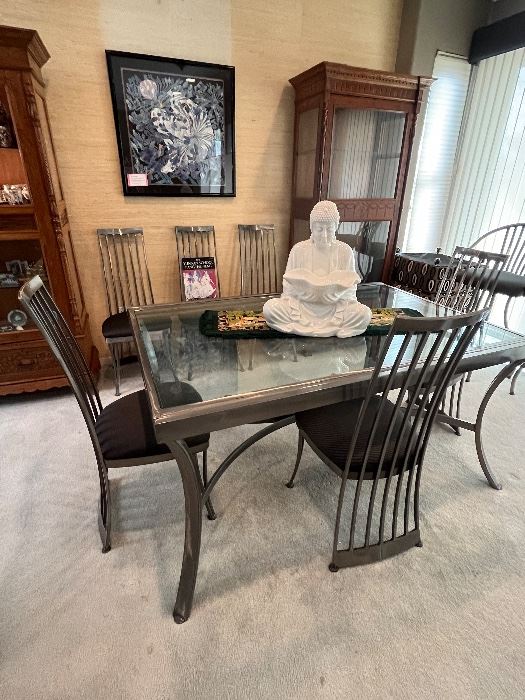 Shaver Howard MCM Brushed Steel & Glass Dining Set with 6 Chairs