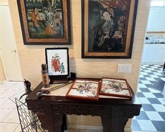 Reverse Painted Pictures, Framed Tiles, Alter Table