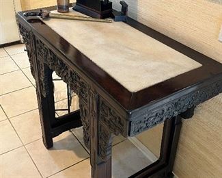 Vintage Altar Table.  Ornately Carved with Marble Top.