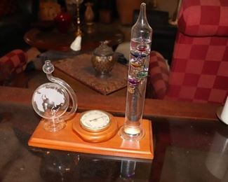 Analog Weather Station, with Galileo Thermometer, Glass Barometer, and Analog