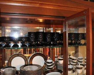 Noritake Spotlight Black Ebony Water Footed Wine Glass & champagne/sherbet Large Set 