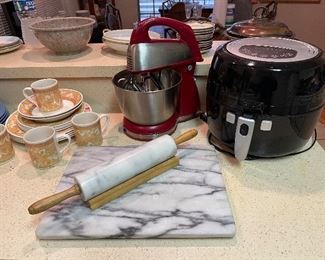 marble rolling pin and cutting board