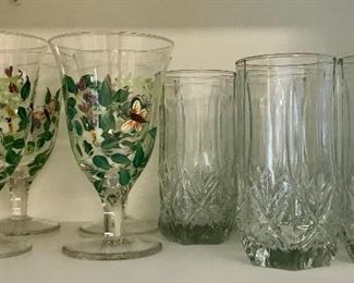 Hand Painted Goblets and Water Glasses 