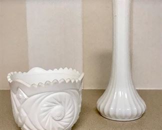 Milk Glass Bowl and Hoosier Glass Vase 