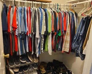 Clothing - lots of brand names.   Golf shirts, short sleeved tshirts, long sleeve t-shirts  XL-XXL.                                                 90 cleaned dress shirts 17 neck/34 sleeve.                                Beautiful Brooks Brothers, Joseph A Banks, etc. suits  46L  