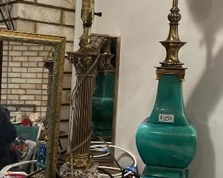 Collectible Stiffel brass & turquoise ceramic base pagoda style $350.