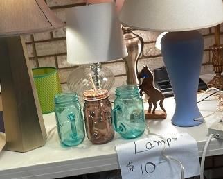 table lamps $10 ea. Pioneer Womans qt mugs $4, 5