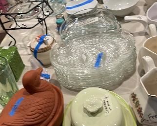 Hen on nest: terracotta, Avonmilk glass, grayish glass $20-25.