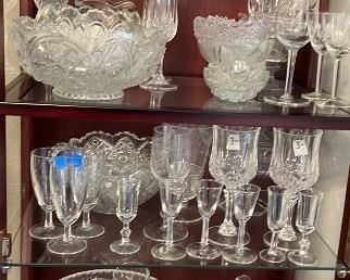 lead glass stems $3 ea. , huge Russian lead glass bowl $45, Irish lead glass pitcher $30