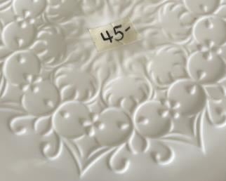 porcelain pedestal cake plate Spanish Lace relief on top $45