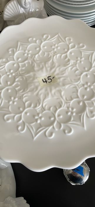 porcelain pedestal cake plate Spanish Lace relief on top $45