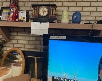 42” flat screen Sony Bravia TV $100, Victorian mantle clock $199, misc vases $8-15; vintage doll china head, hands, feet $10; South Pacific Playbill $25;