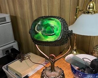 BUY IT NOW! $14,000.00 Authentic Tiffany Lamp. "Turtleback" desk lamp. Tiffany Studios New York lamp in a bronze base, two dichroic Favrile green tiles. Dimensions are 15"H x 10"W x 5"D. Circa 1900. 