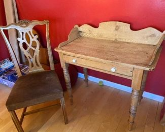 BUY IT NOW! $60 One drawer desk with side chair in the style of early american 