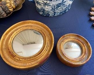 Pair of gold framed mirrors, small and large