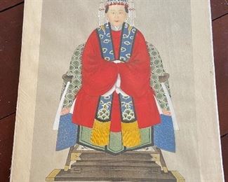 Japanese (mother) hand-colored art on paper; 17.25h x 12w