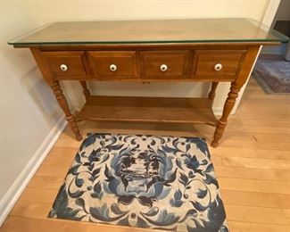 BUY IT NOW! $200 Two-drawer solid rock maple table with lower shelf by Sprague Carlton, New Hampshire. Measures: 46w x 28.5"h x 15.5d