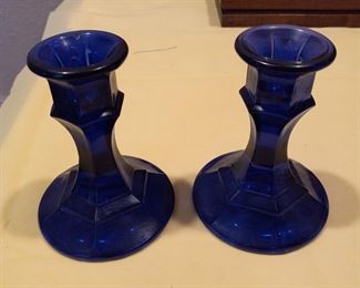 Blue Glass Candlesticks