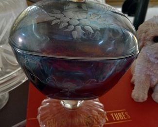 Etched Blue Bowl with Lid