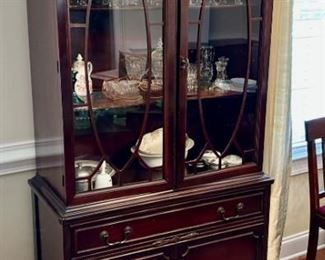Cherry China Cabinet with Leaded Glass Doors