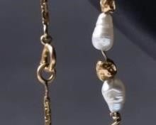 14K Yellow Gold & Seed Pearl Bracelet 1.35g
