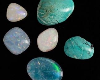 Black, Crystal & White Opals & Turquoise Stones

