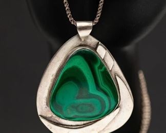 SW Sterling Silver & Malachite Necklace 42.45g
