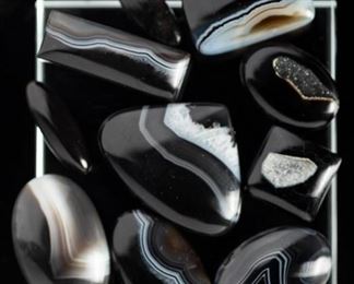 Botswana Agate, Onyx & Druzy Black Cabochons (9)
