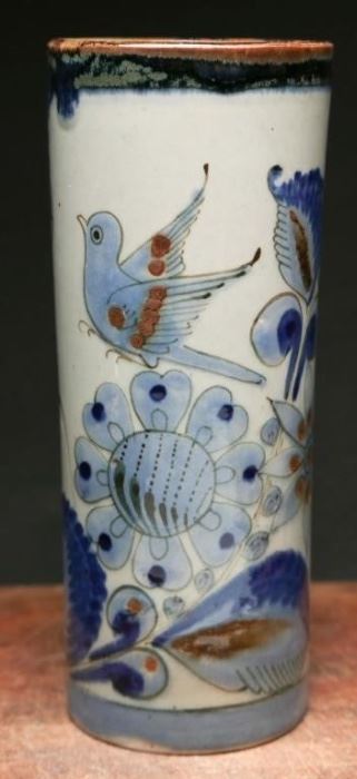 Mexican Pottery Vase with Blue Bird La Paloma
