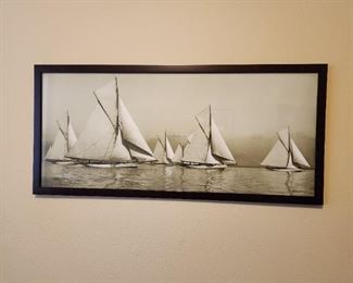 Framed Black and White Sail Boats