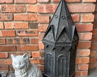 Patio/Courtyard~

Summer Entertainment Serving Pieces..
5pc Metal Outdoor Patio Dining Set..
Suncast Woven Cushion Storage Chest and Waste Receptacle..
Garden Statues and Potted Plants..
