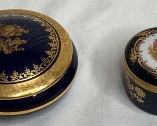 Limoges Cobalt Blue Porcelain Trinket Boxes