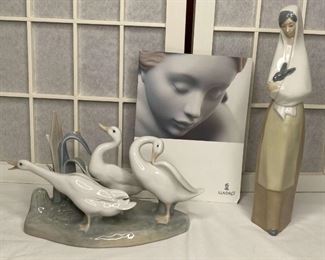 Lladro Geese Group and Peasant Girl with Bunny