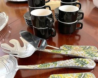 Espresso cups and saucers, serving utensils